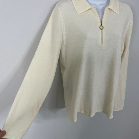 Vintage Luxe 360 Womens Quarter Zip Sweater SOFT XL Ivory Long Sleeve Pullover - Picture 4 of 10